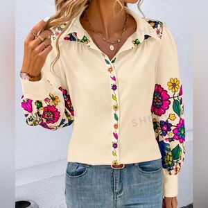 *All Tops: 5 for $25*  Floral Cream Blouse
